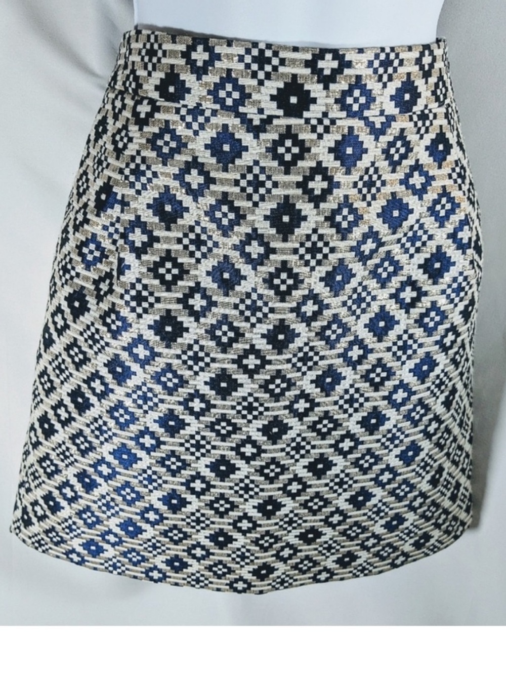 J. Crew Navy and White Geometric Jacquard Mini Skirt